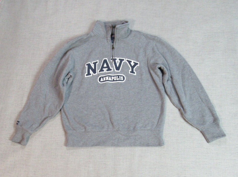 Jansport Sweatshirt Mens Small Gray 1/4 Zip Navy Annapolis Military Mock Neck